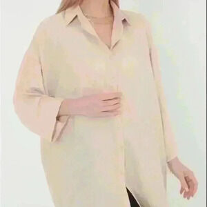 COS Oversized Boxy Half Sleeve Button Down  Shirt in Muted Pink size Large